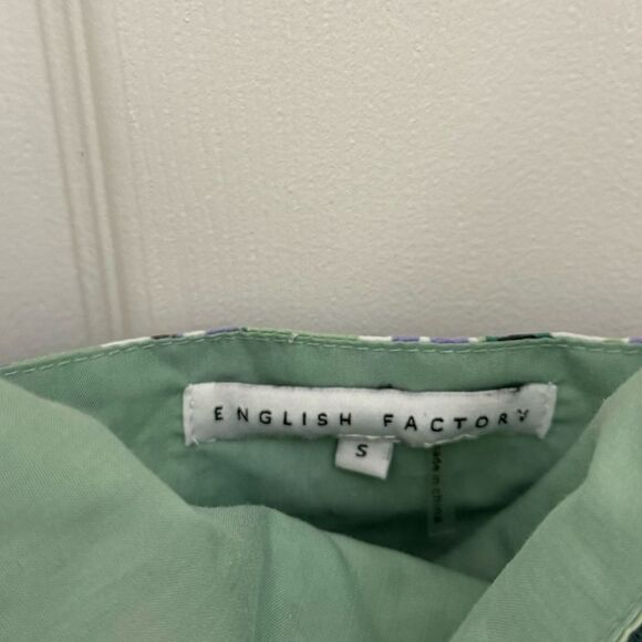 English Factory Floral Smocked Mini Dress Size Small Green Purple Tie Strap - Picture 4 of 7